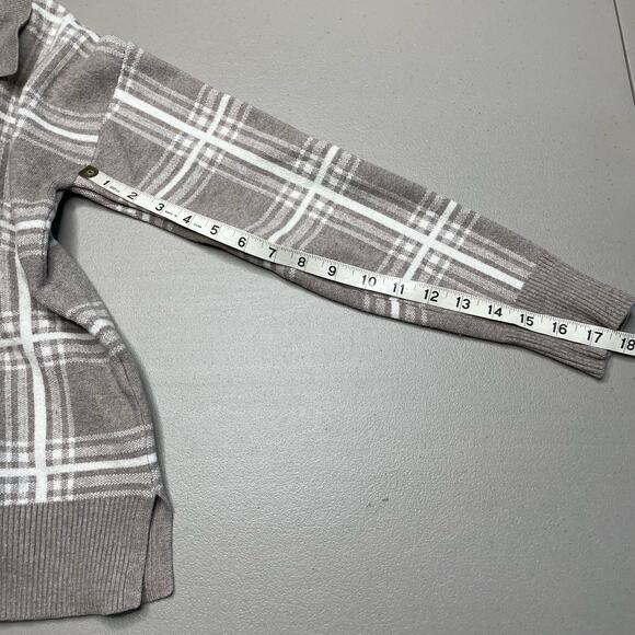 Max Studio Plaid Sweater Knitted Collared Pullover Long Sleeve Brown White M - Picture 10 of 10